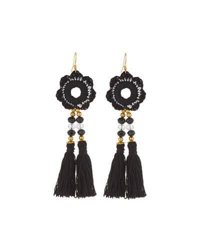 Mirror Embroidery Tassel Earrings