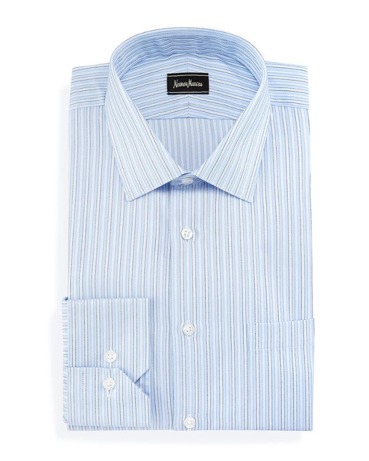 Neiman Marcus Classic-fit Striped Dress Shirt, Blue,