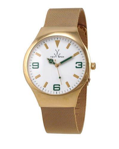 Golden Mesh Bracelet Watch, Green