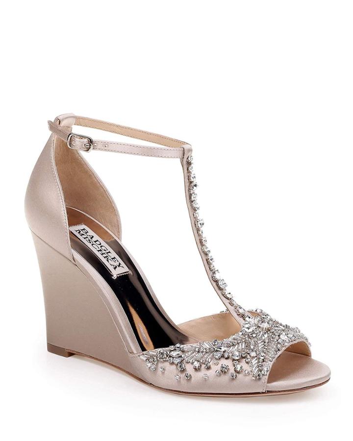 Sarah Crystal Embellished Satin Dressy Wedge