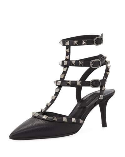 Rockstud Leather Low-heel Pump, Black
