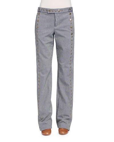 Studded Christmas-striped Denim Jeans, Navy/white