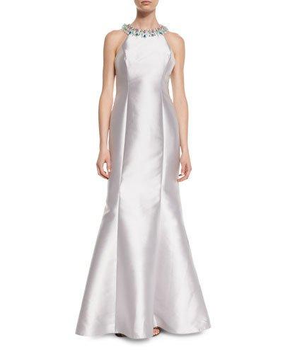 Embellished-neck Gown With Crisscross Back