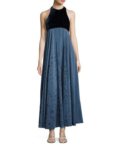 Metamorphosis Velvet Sleeveless Gown, Blue