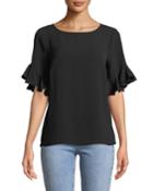 3/4-sleeve Ruffle-trim Blouse