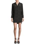 Long-sleeve Polka-dot Shift Dress, Black/natural