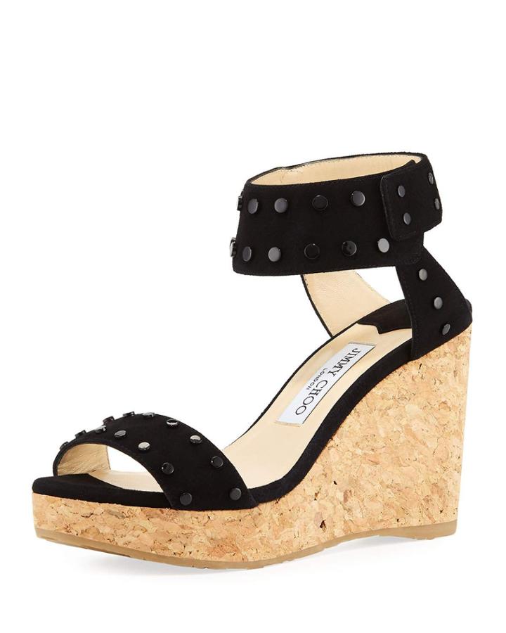 Nelly 100mm Studded Suede Cork Platform Wedge