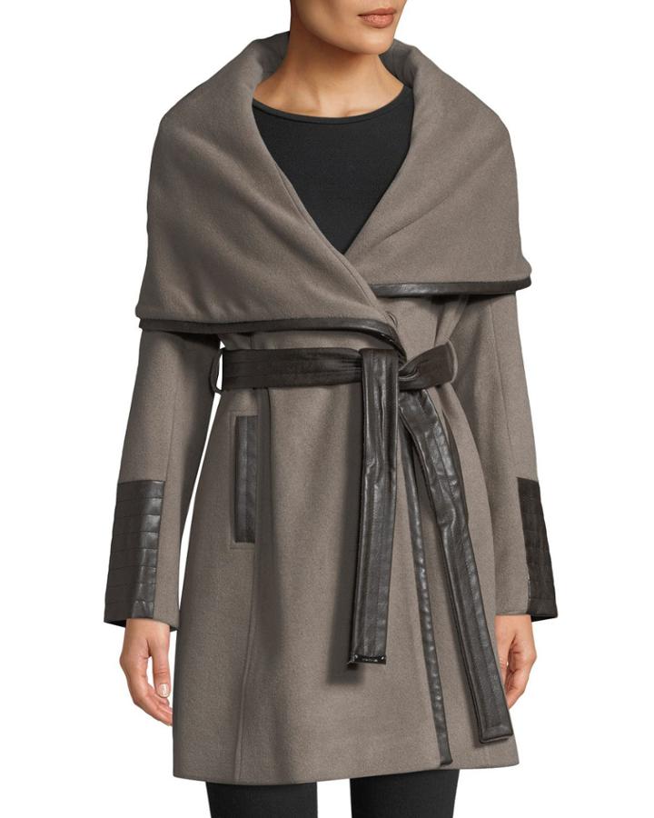 Wrap-style Pea Coat W/ Faux