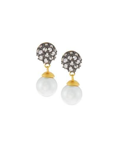 Pave Pearly Drop Earrings