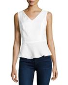 Sleeveless Peplum Linen Top, White