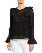 Lace Long Bell-sleeve Ruffle Blouse