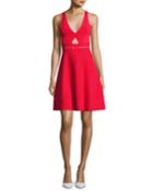 Pointelle Open-back Short Cocktail Dress, Red