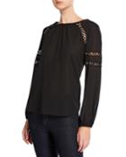 Long-sleeve Grommet-detail Chiffon Blouse