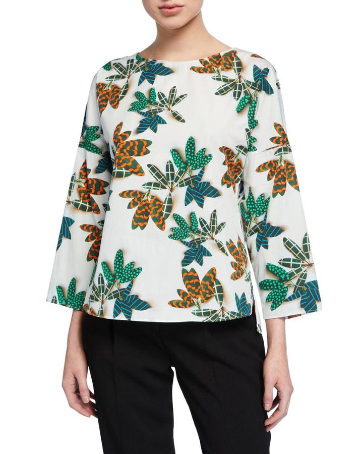 Tropical Leaf-print Cotton Top