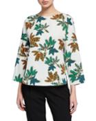 Tropical Leaf-print Cotton Top