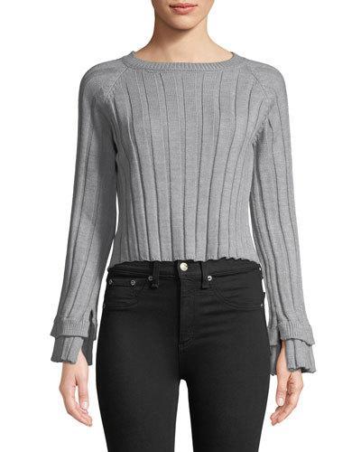 Bell-sleeve Ribbed Crop
