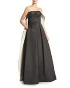 Strapless Cape-back Evening Gown
