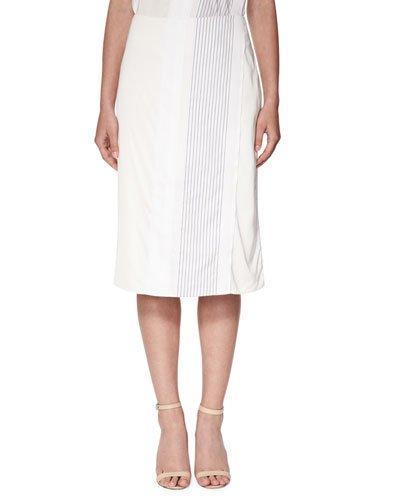 Mock-wrap Midi Skirt With Stripes, White/navy