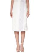 Mock-wrap Midi Skirt With Stripes, White/navy