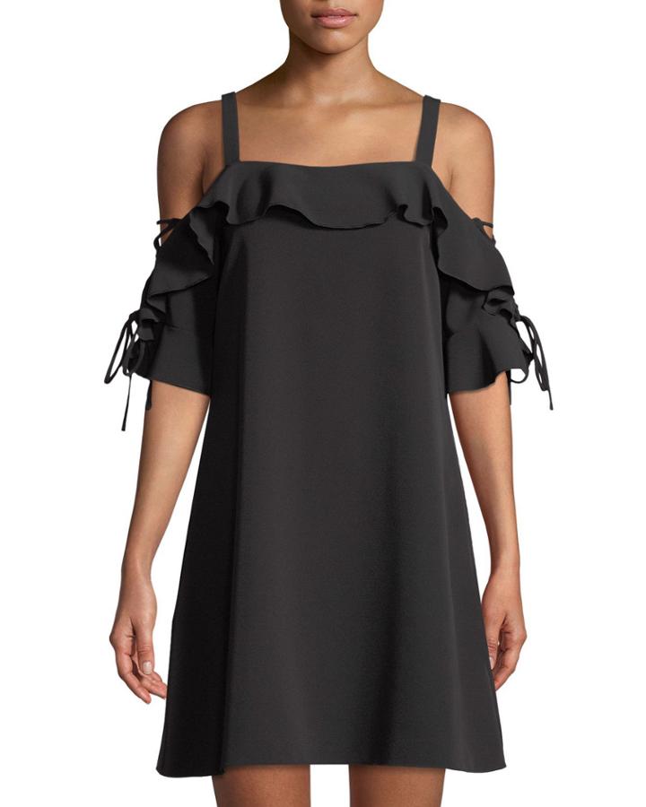 Cold-shoulder Lace-up Sleeve Crepe Dress