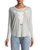 Blooming Cow Skull Cowl-back Graphic Tee