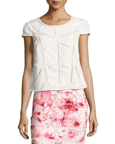 Novelty Bead-embellished Top, Ivory