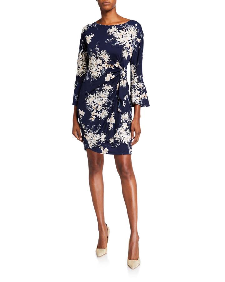 Gold Foil Interlock Knit Wrap Dress