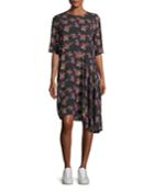 Rima Crewneck Half-sleeve Floral-print Dress