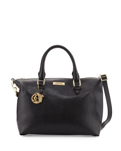 Saffiano Leather Medium Satchel Bag, Nero