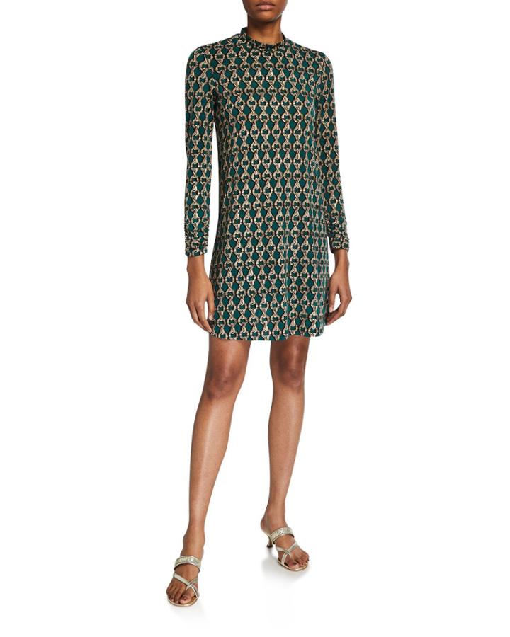 Ruched-sleeve Trapeze Dress