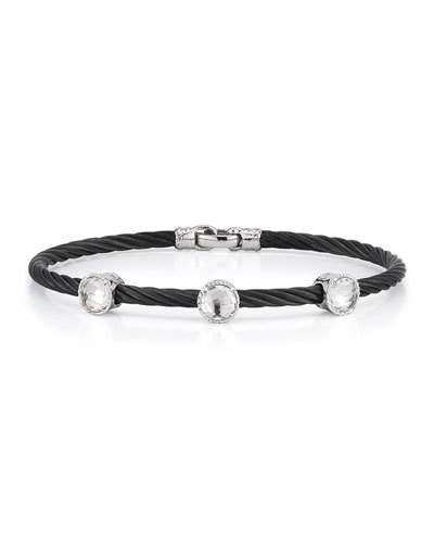 Triple Topaz Station Cable Bracelet, Black