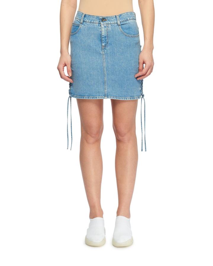 Side Lace-up A-line Mini Denim