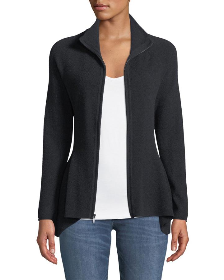 Cashmere Zip-front Peplum Jacket