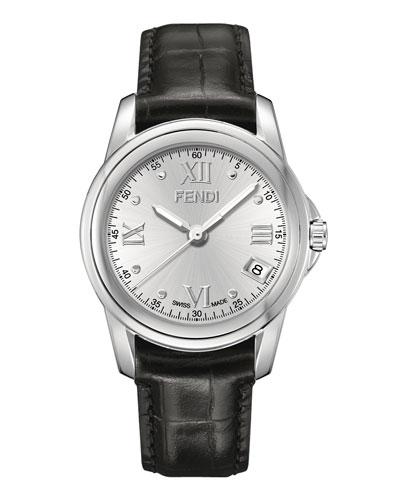 Loop Stainless Steel Watch W/ Leather Strap,
