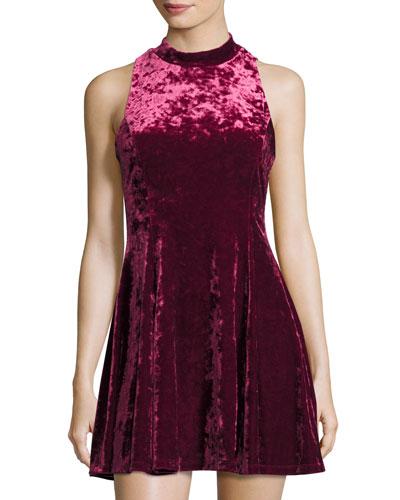 Crushed Velvet Fit & Flare Sleeveless Dress