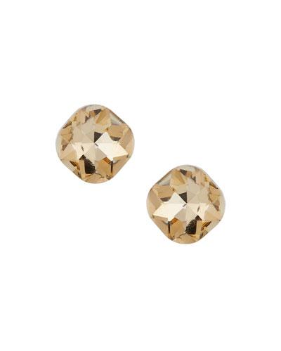 Cushion-cut Crystal Stud Earrings, Gold