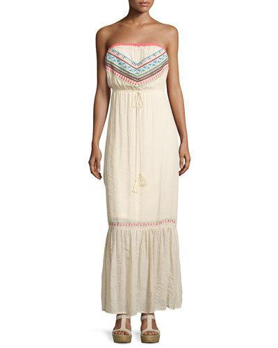 Poppy Fields Embroidered Maxi Dress, Beige