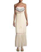 Poppy Fields Embroidered Maxi Dress, Beige