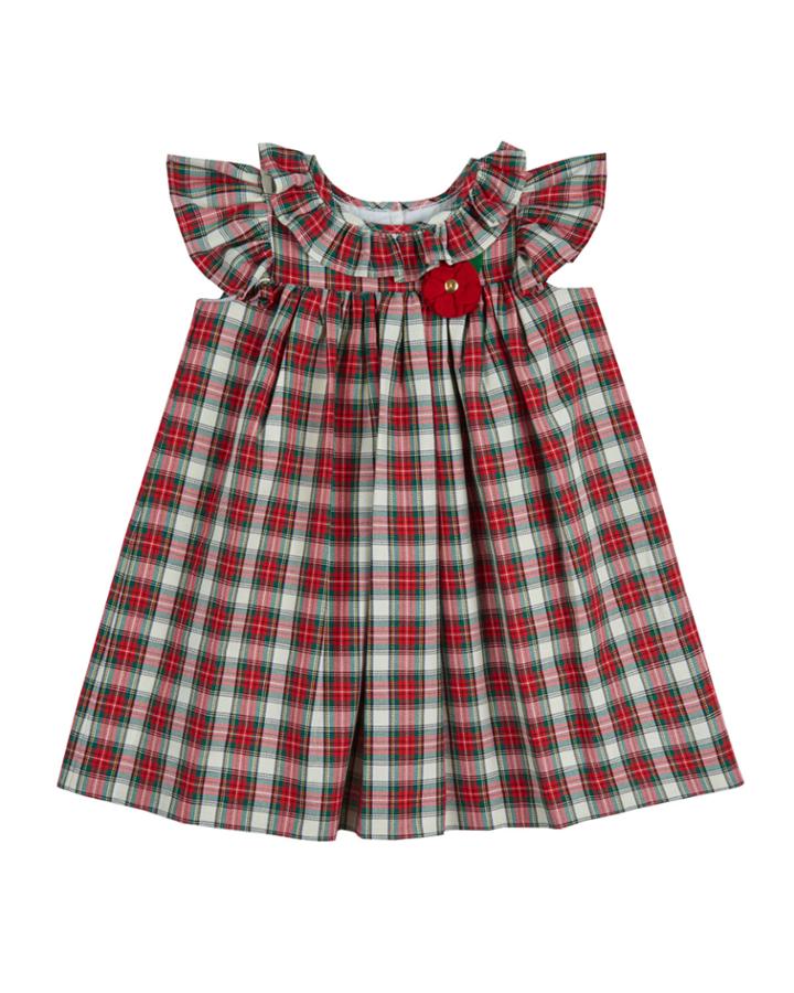Girls' Flutter-sleeve Plaid Dress,