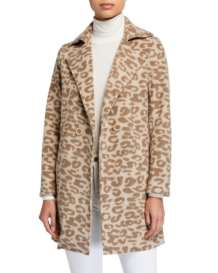 Animal-print Notch Collar Coat