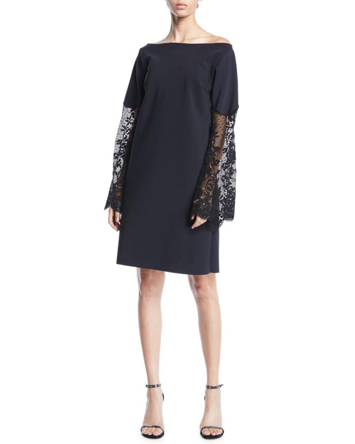Alala Off-the-shoulder Lace-sleeve A-line Dress