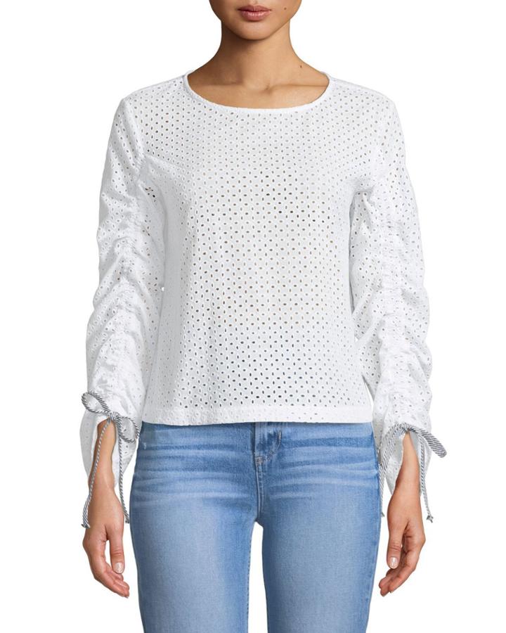 Eyelet-embroidered Scrunch-sleeve Blouse