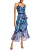 Colorblock Floral Organza Sleeveless High-low Side-ruffle Gown