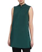 Zip-front Sleeveless Techno Jersey Tunic Blouse