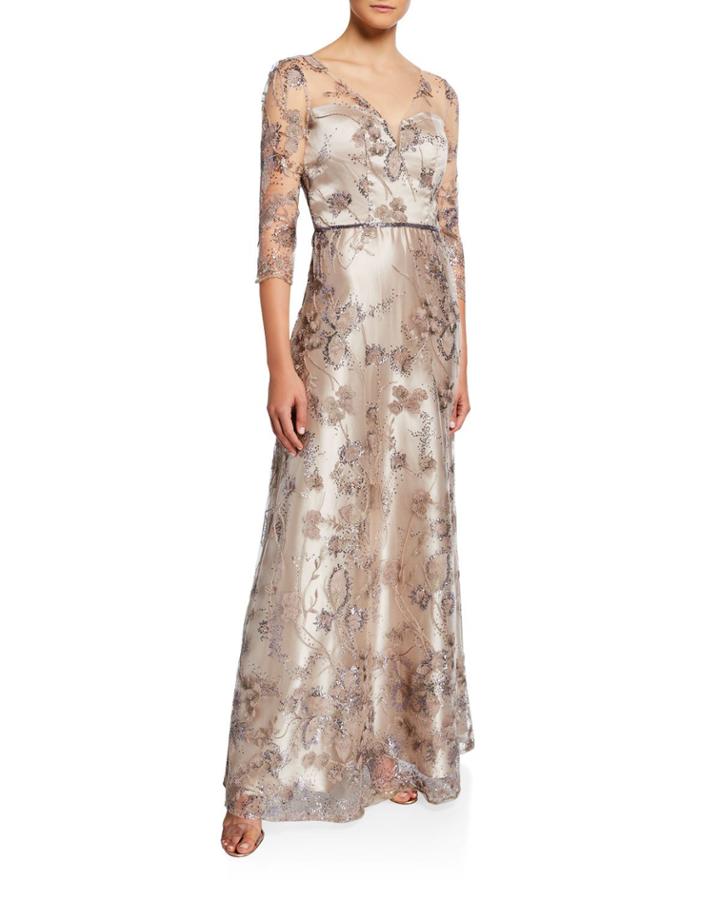 Sequin Floral Embroidered Ball Gown