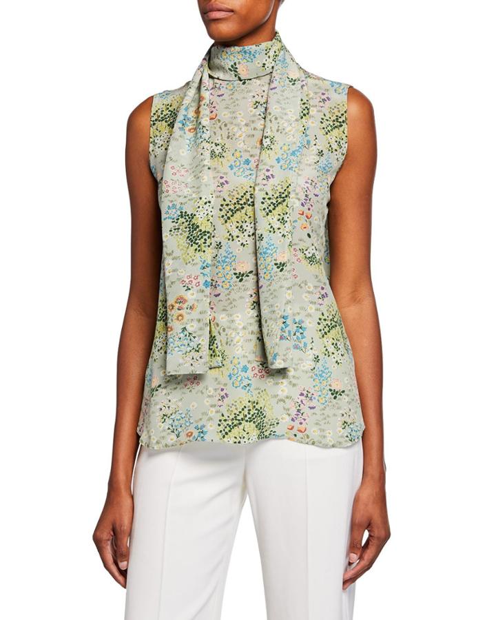 Camicie Silk Floral Scarf-tie Blouse