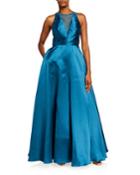 Sleeveless Mikado Gown With Lace Neckline Insert