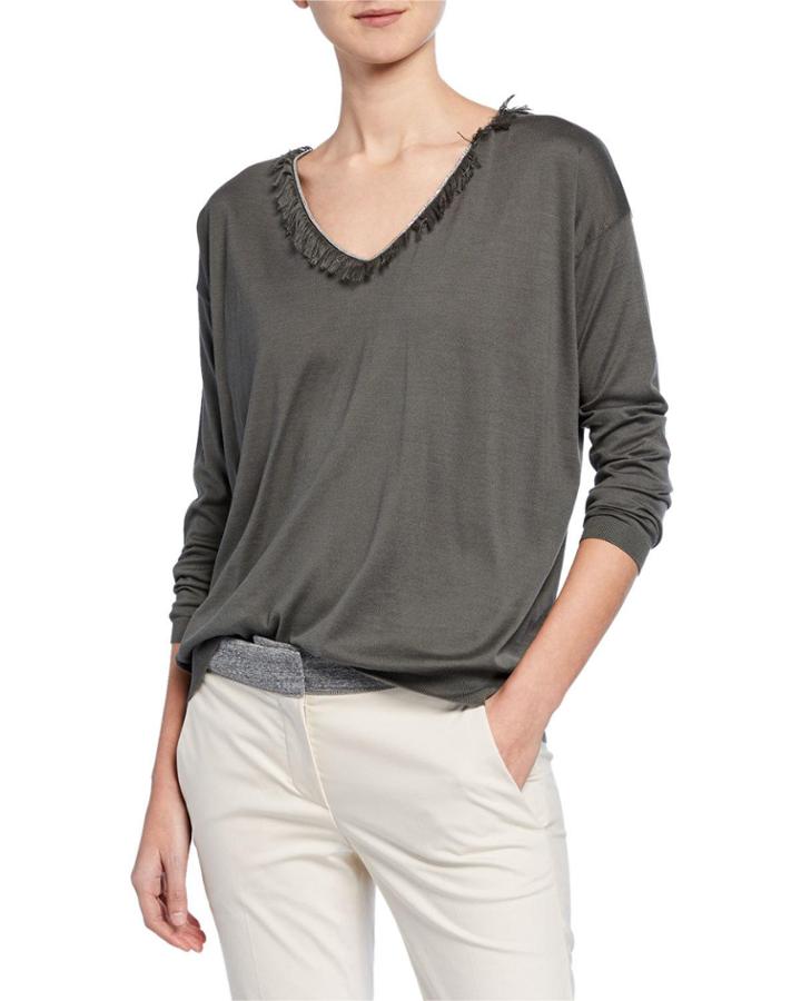 Fringe V-neck