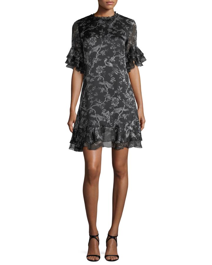 Maggie Floral-print Chiffon Ruffled A-line Dress