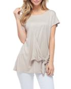 Metallic Side-tie Knit Top, Beige